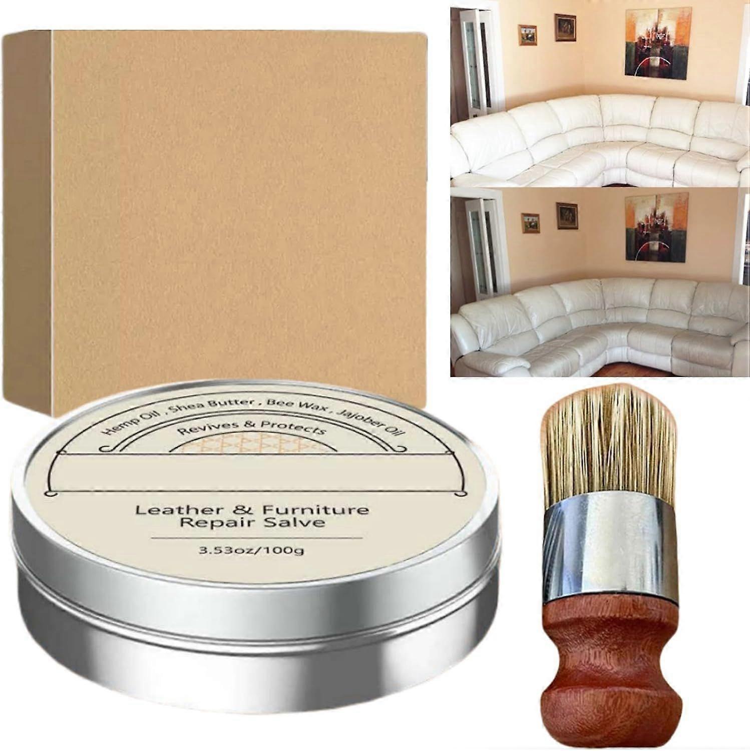 Läder Salve & Brush Set, Läder Möbler Reparation Salve, Läder Balsam Restoration & Polish, Naturliga Möbler Polish Wax, Bekväm att använda, Lång Las