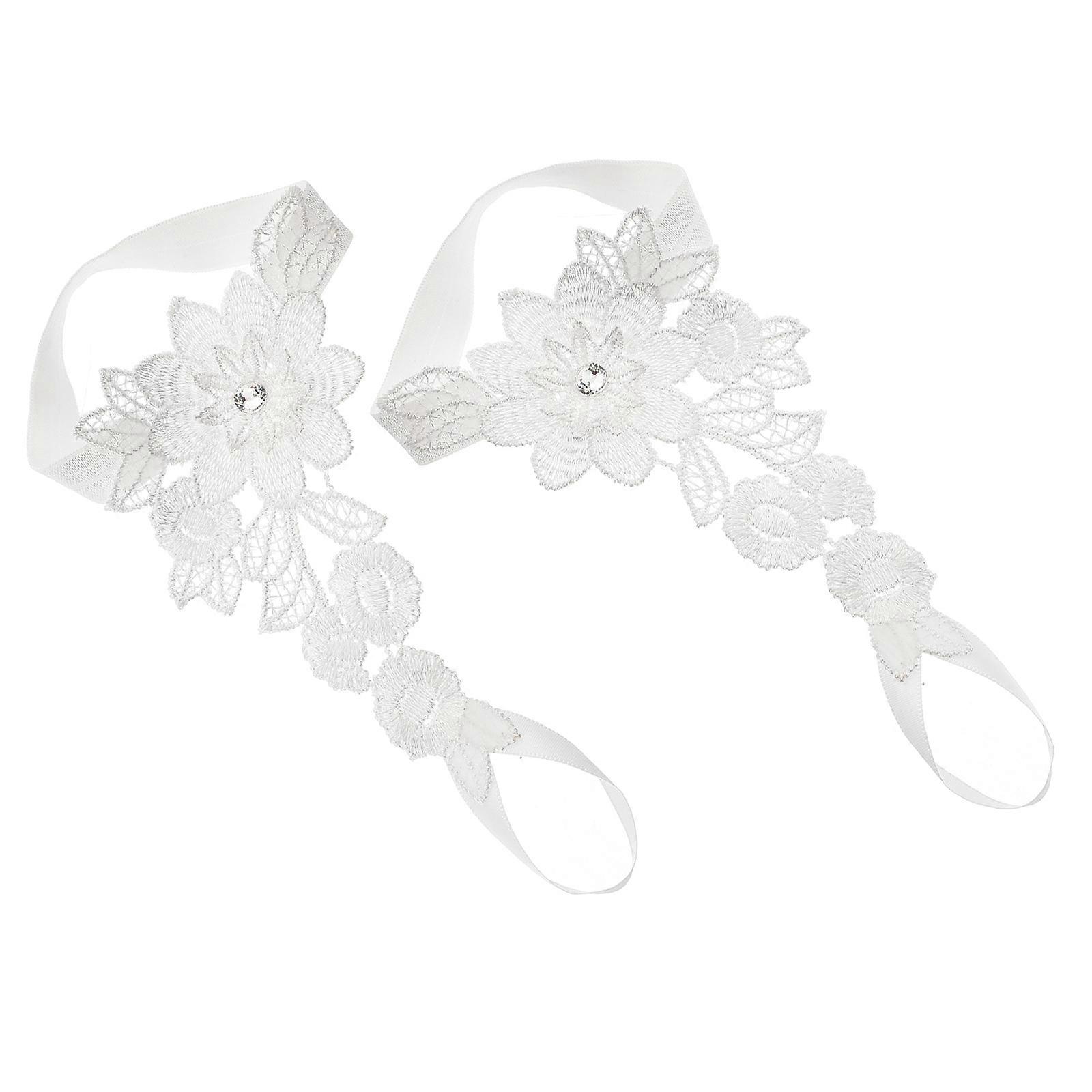 Bridal Shower Foot Accessories Bride Anklet White Lace Round Retro Style Anklets 1 Pair