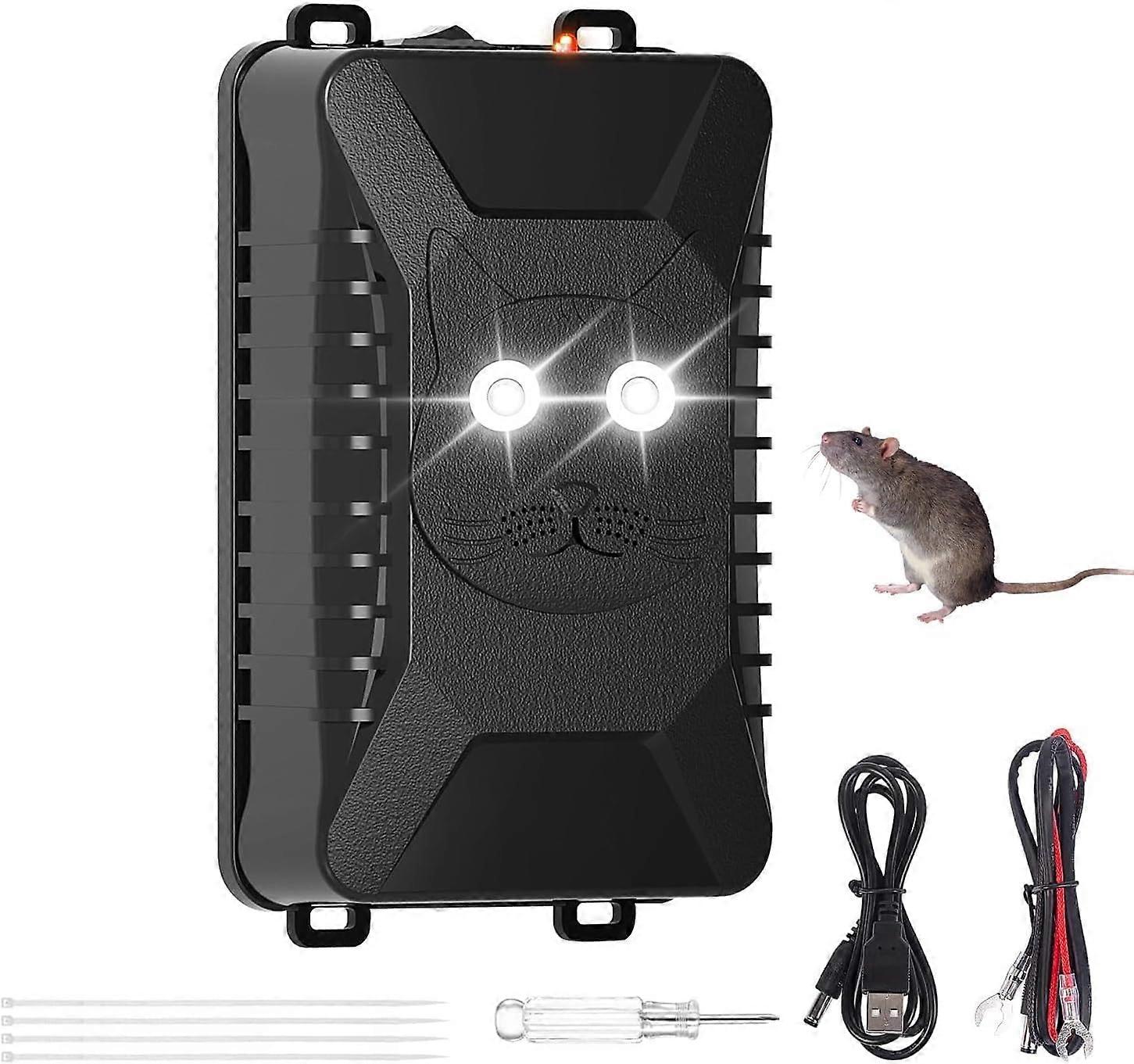 12V Ultrasonic Mouse and Rat Repeller for Car, with Flashing Light, Rodent Repellent for Car, Anti Rodent Car, Outdoor Ultrasonic Cat Repellent, Powe