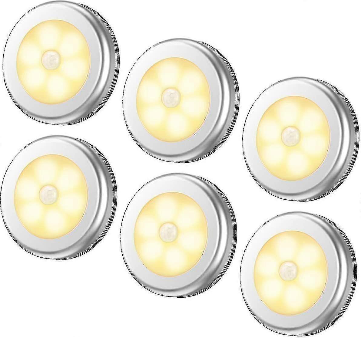 6-Pack Motion Sensing LED Lights with Warm White Silver Finish - Energy Efficient & Automatic Lighting Solution