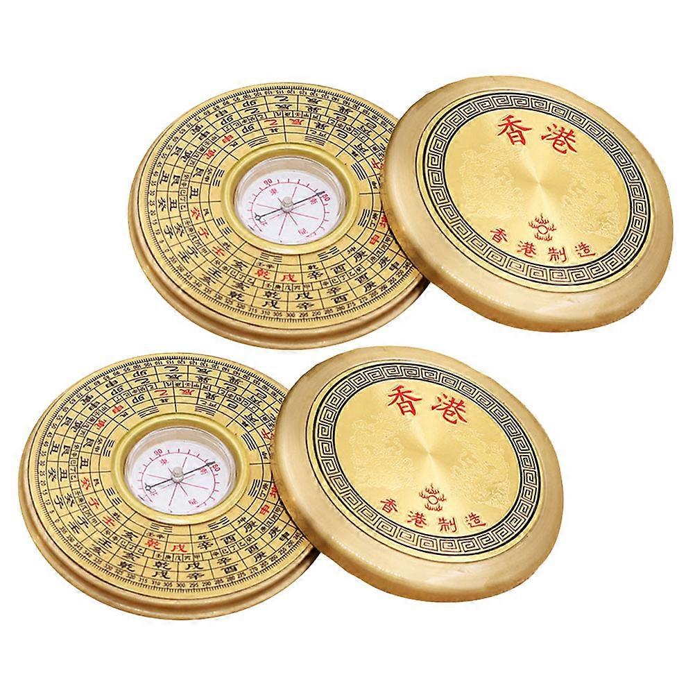 Pocket Sized Compass Outdoor Navigation Tool Round Shape Durable Copper Alloy 2Pcs