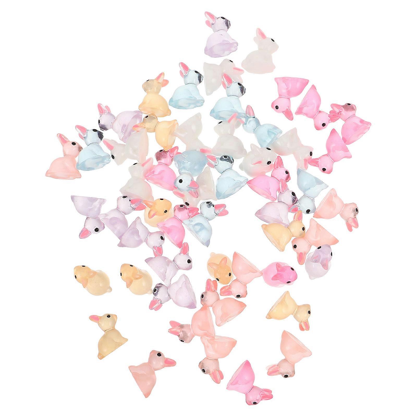 Rabbit Garden Statue Mini Bunny Figurines For Easter Party Diy Garden Statues Assorted Color Glow In The Dark 80Pack