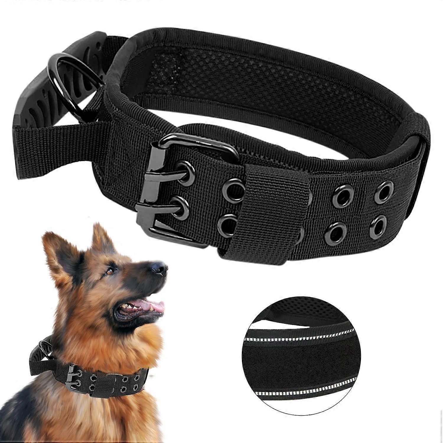Upgrade Tactical Dog Collar with Control Handle, Soft Padded Nylon, Adjustable for Large Dogs Reflective XL Black