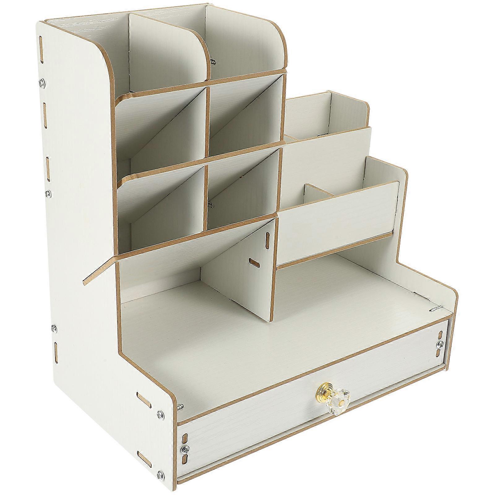 Wooden Desk Organizer with Multi Compartments for Stationery Storage and Organization at Home White