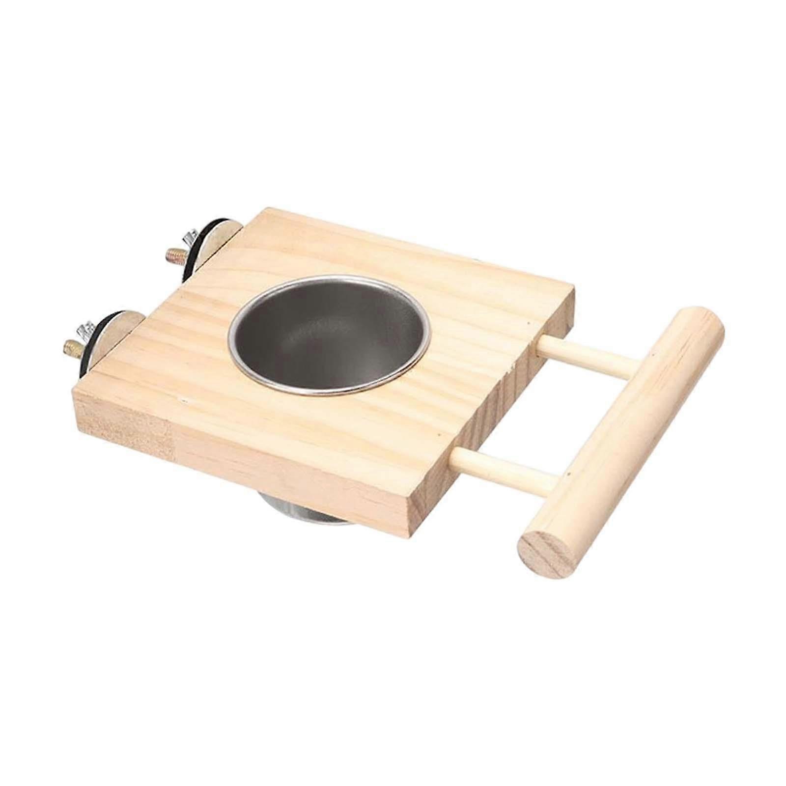 Bird Feeding Bowl for Aras, Budgerigars and Parrots, Large Single Bowl with Wooden Platform and Perch Stand