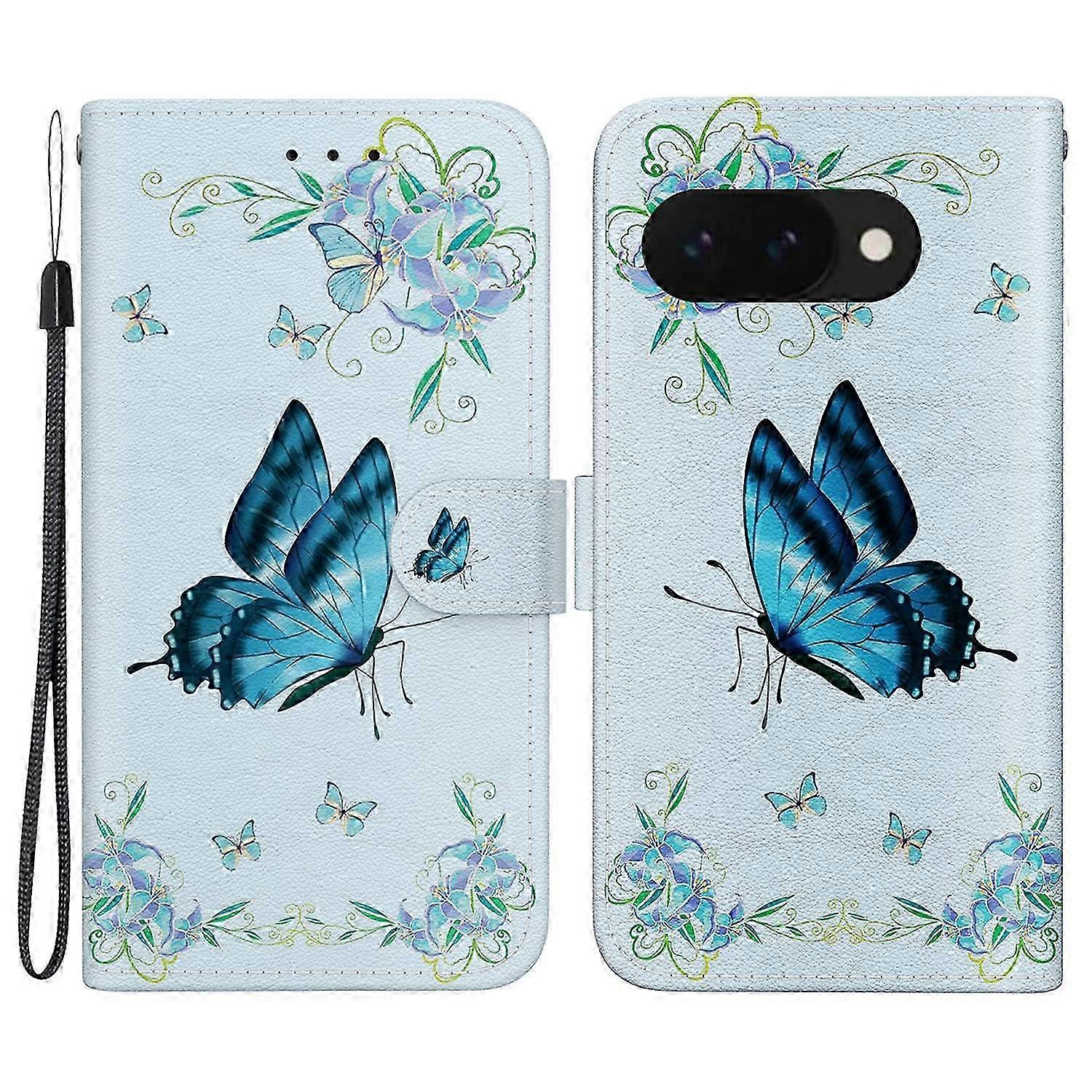 Google Pixel 9a Wallet Case Leather Flip Cover with Anti-Drop Protection - Gold Butterfly Pattern