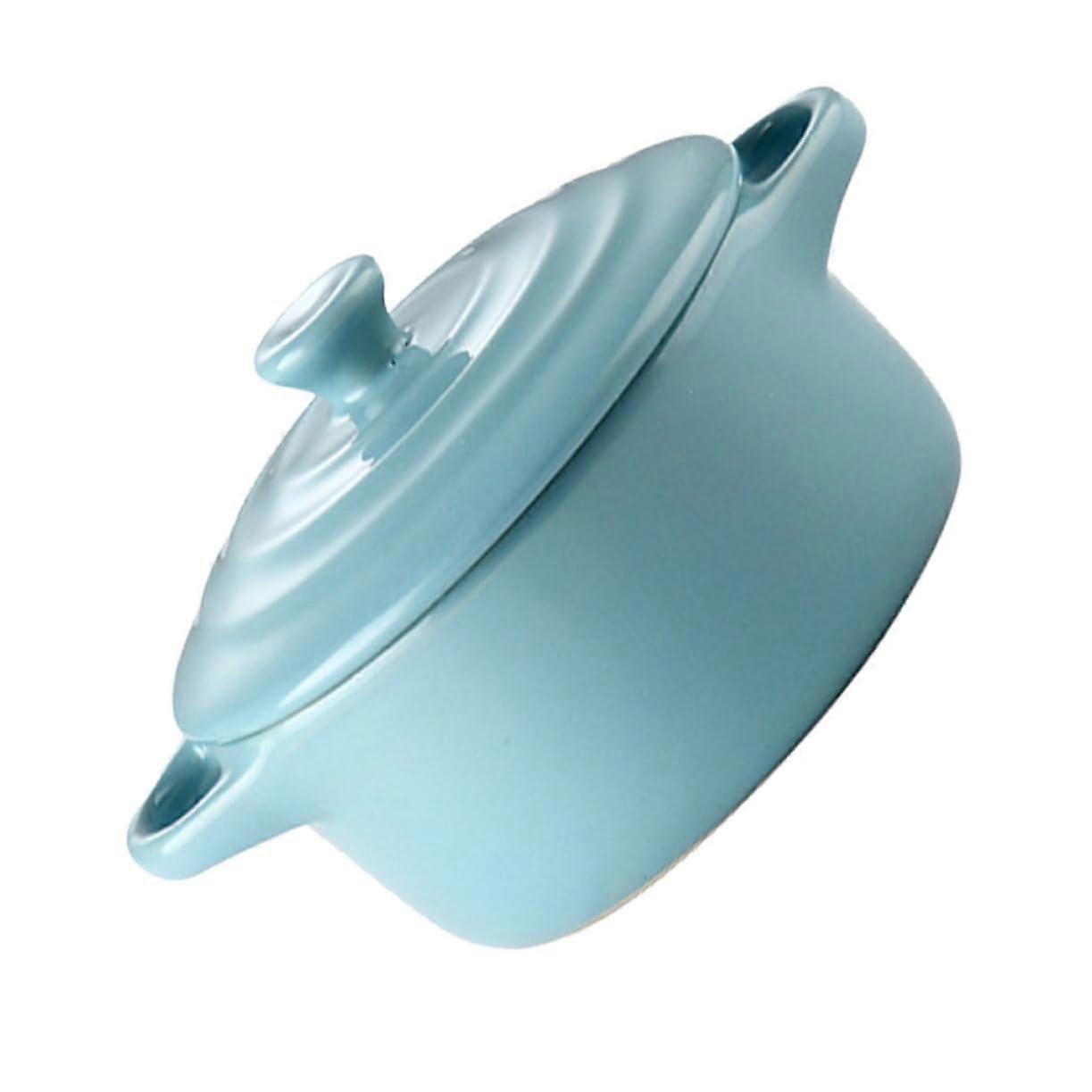 Eco-Friendly Ceramic Soup Pot 230ml Double Handle Lid Microwave Safe 13.00x9.80x7.50cm Kitchen Cookware