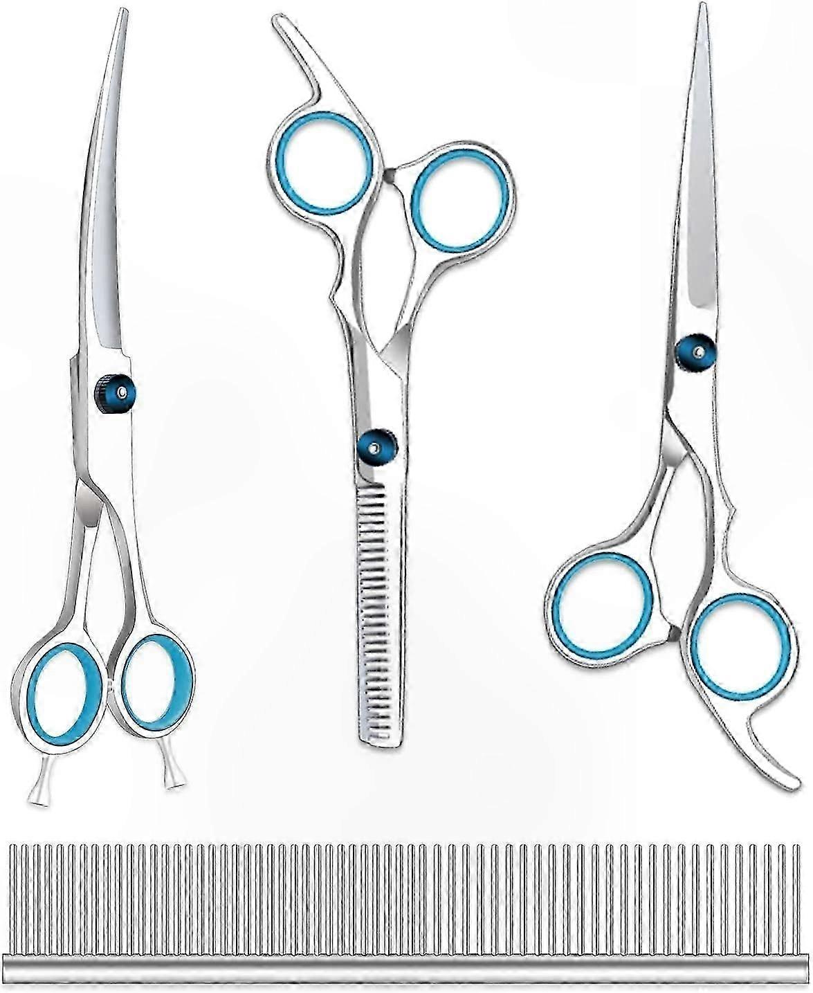 Pet Grooming Shears with Rounded Safety Tips (4-Piece Set)