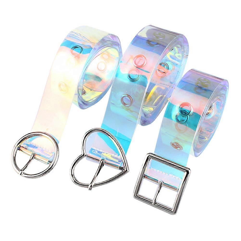 3 قطع قزحي الألوان PU حزام الخصر مجموعة للنساء أزياء الجينز مع قلب مربع وأبازيم مستديرة