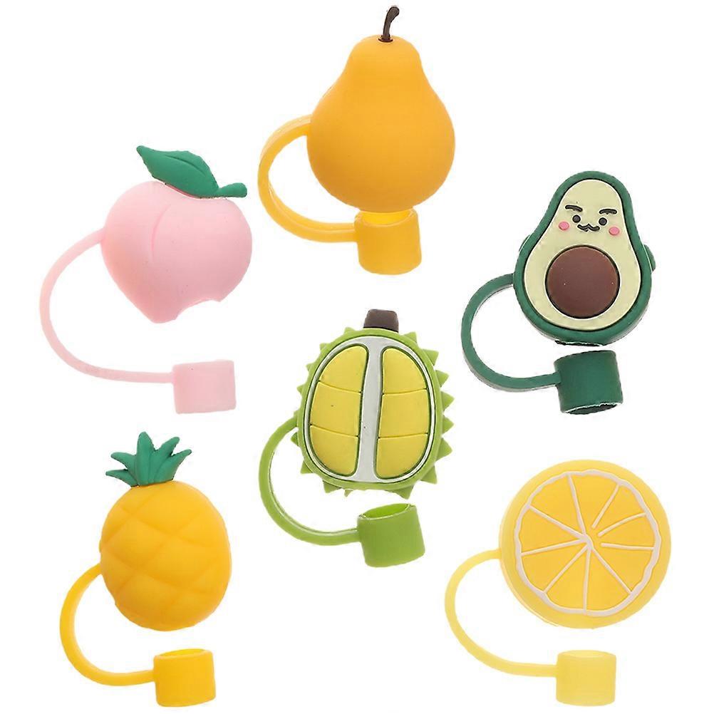 6pcs Reusable Silicone Straw Tip Covers with Cute Fruit Patterns, Non Slip Straw Protectors for Tumblers, Perfect for Parties, Outdoor Use & Daily