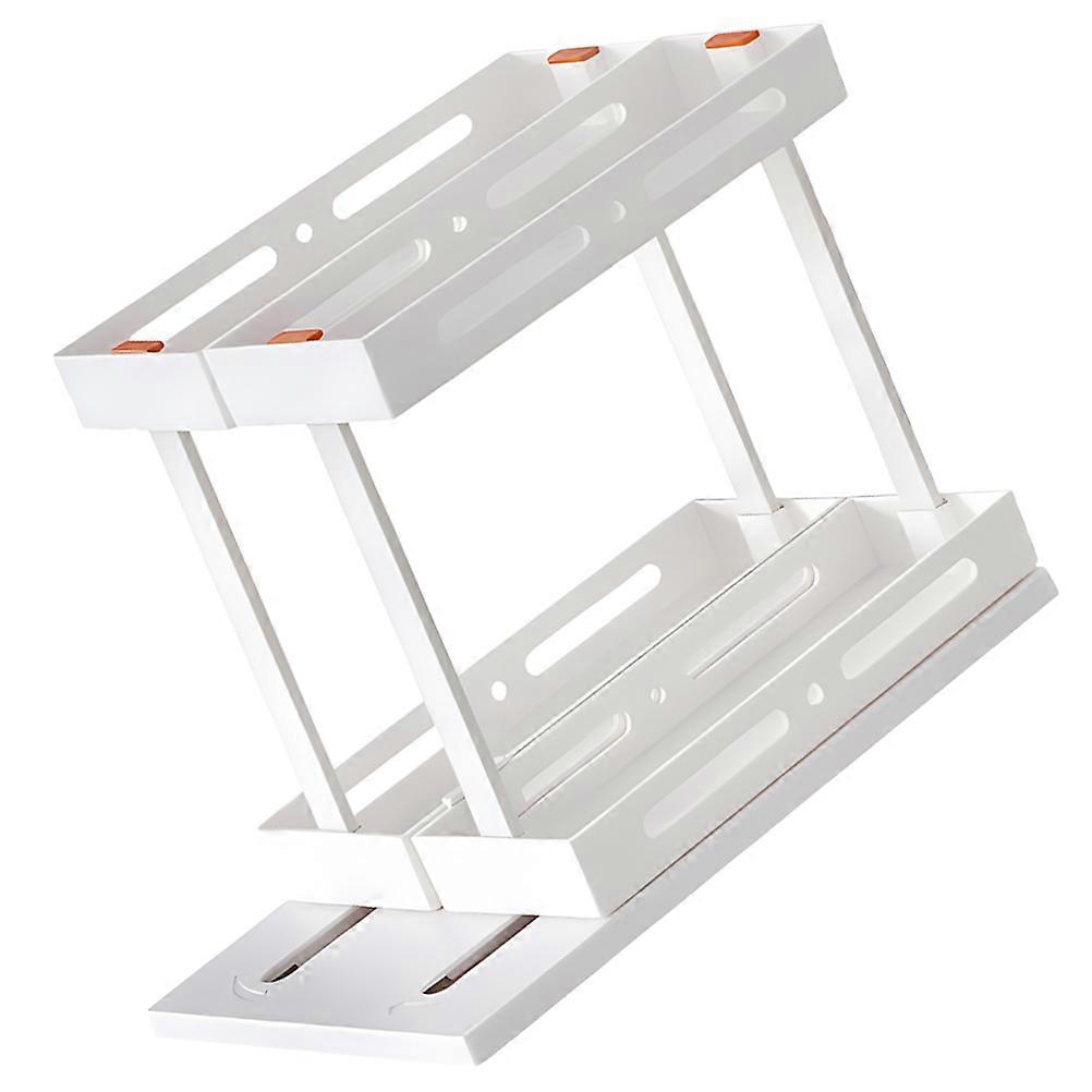 מדף מטבח לבן לשימוש באחסון חומר ABS מתלה תיבול דו-שכבתי מתאים ל-17.7x11.8x5.9