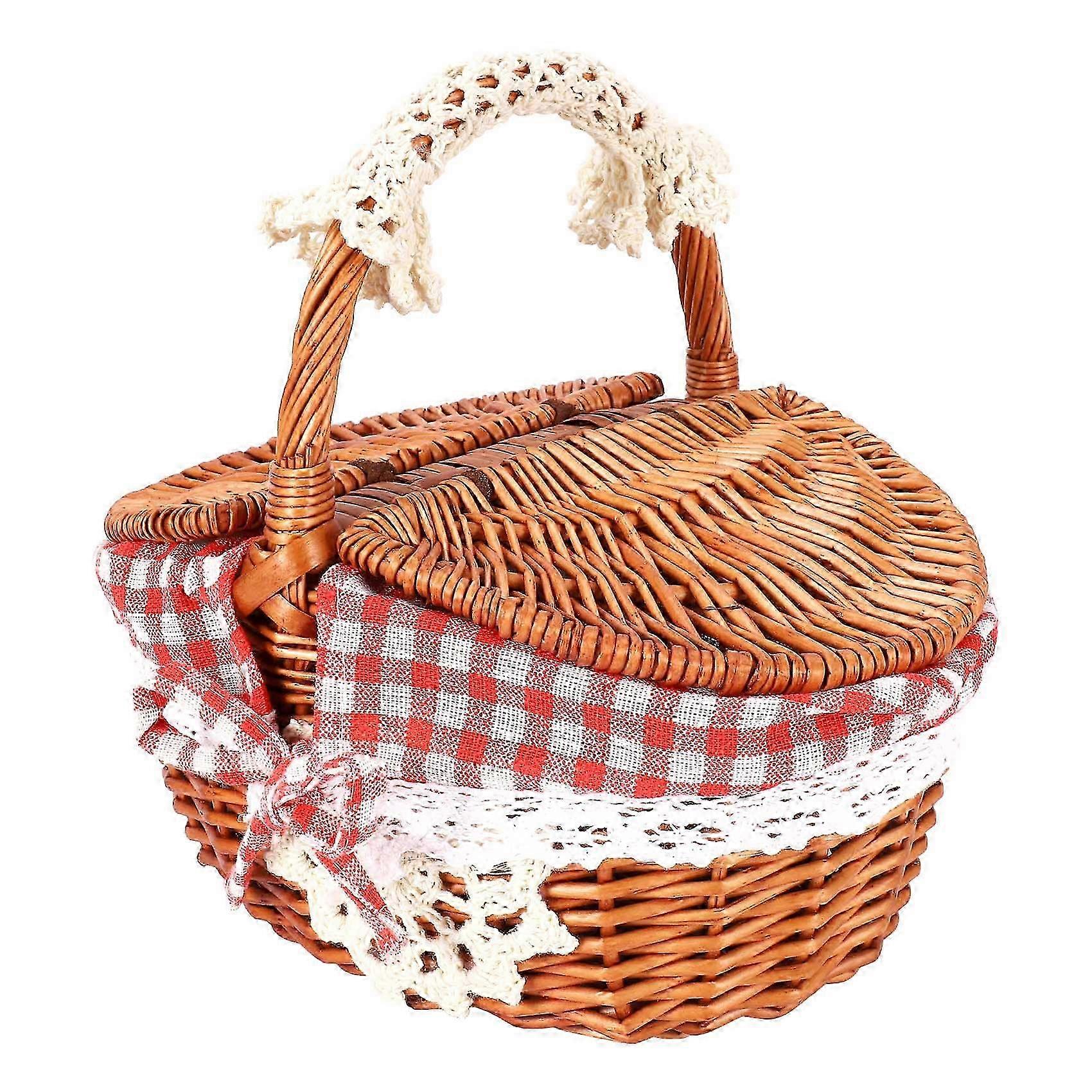Handcrafted Wicker Basket for Camping, Picnics & Shopping - Storage Hamper with Wooden Handle