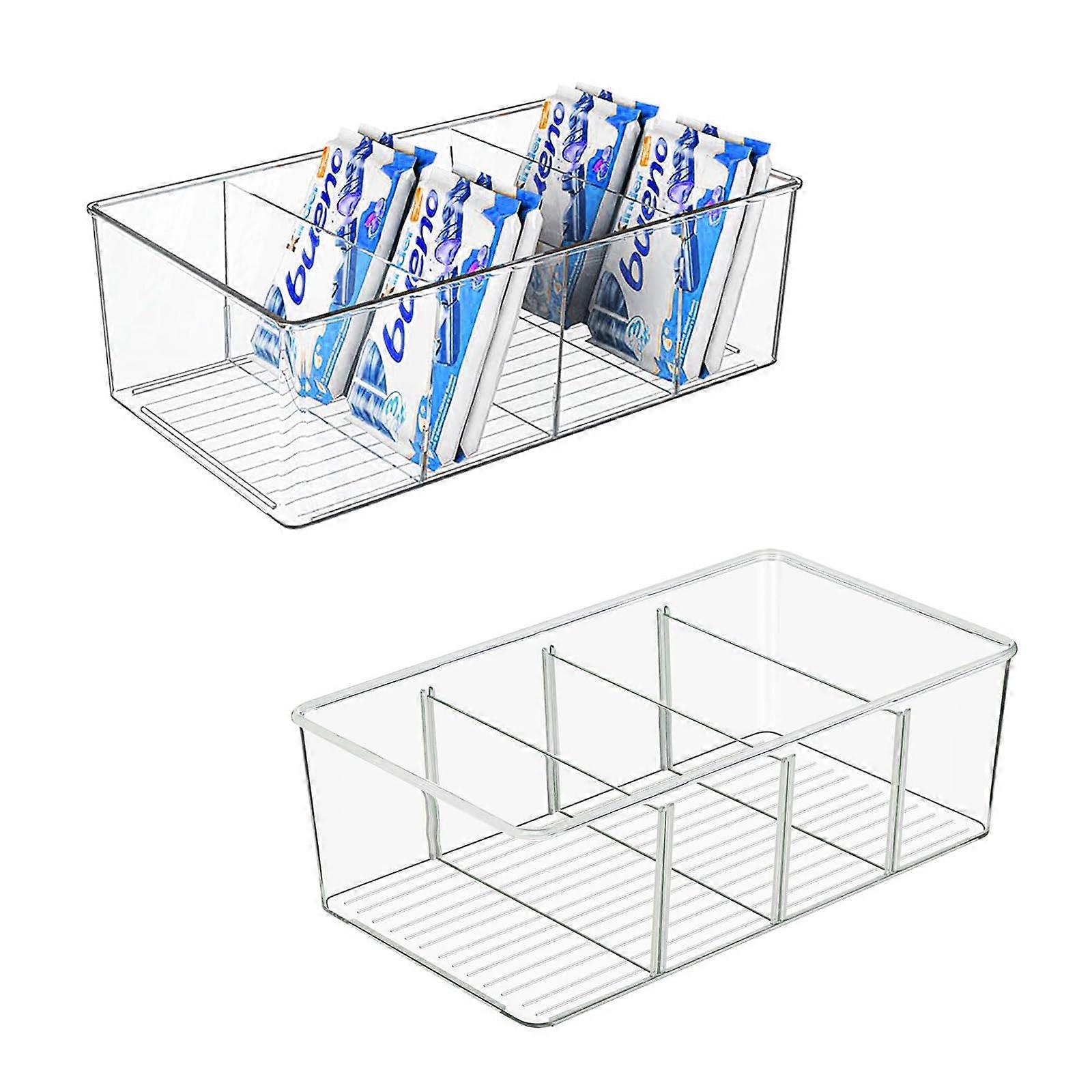 Clear Plastic Freezer Storage Boxes with 3 Dividers – kitchen storage (2 Pack)