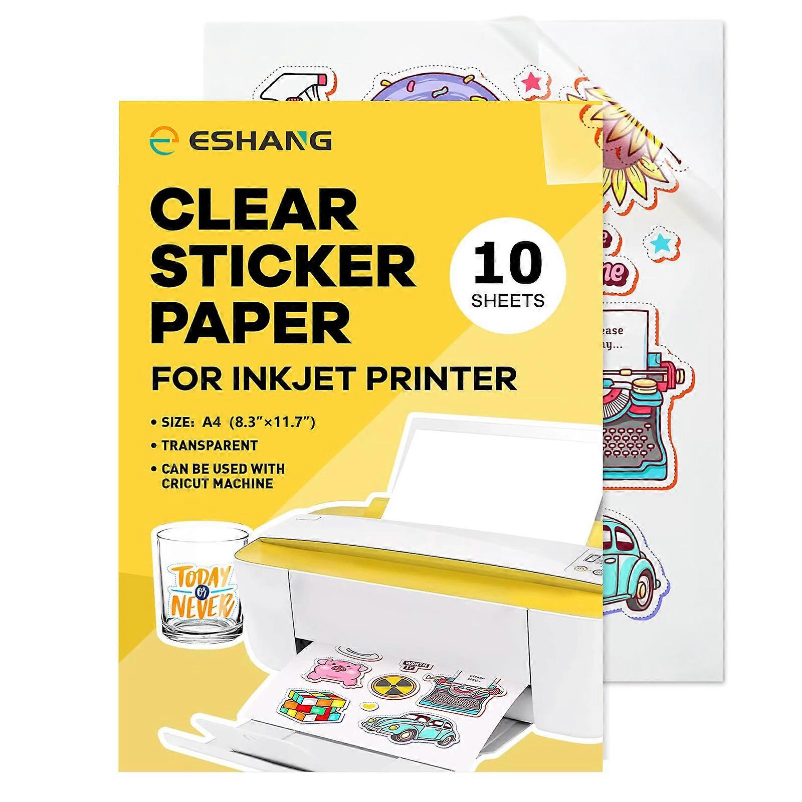 10 Sheets - Printable Vinyl Sticker Paper - A4 Size (8.3x11.7 IN), Inkjet Printer Compatible, Transparent Non-Waterproof, Self-Adhesive, Quick Drying