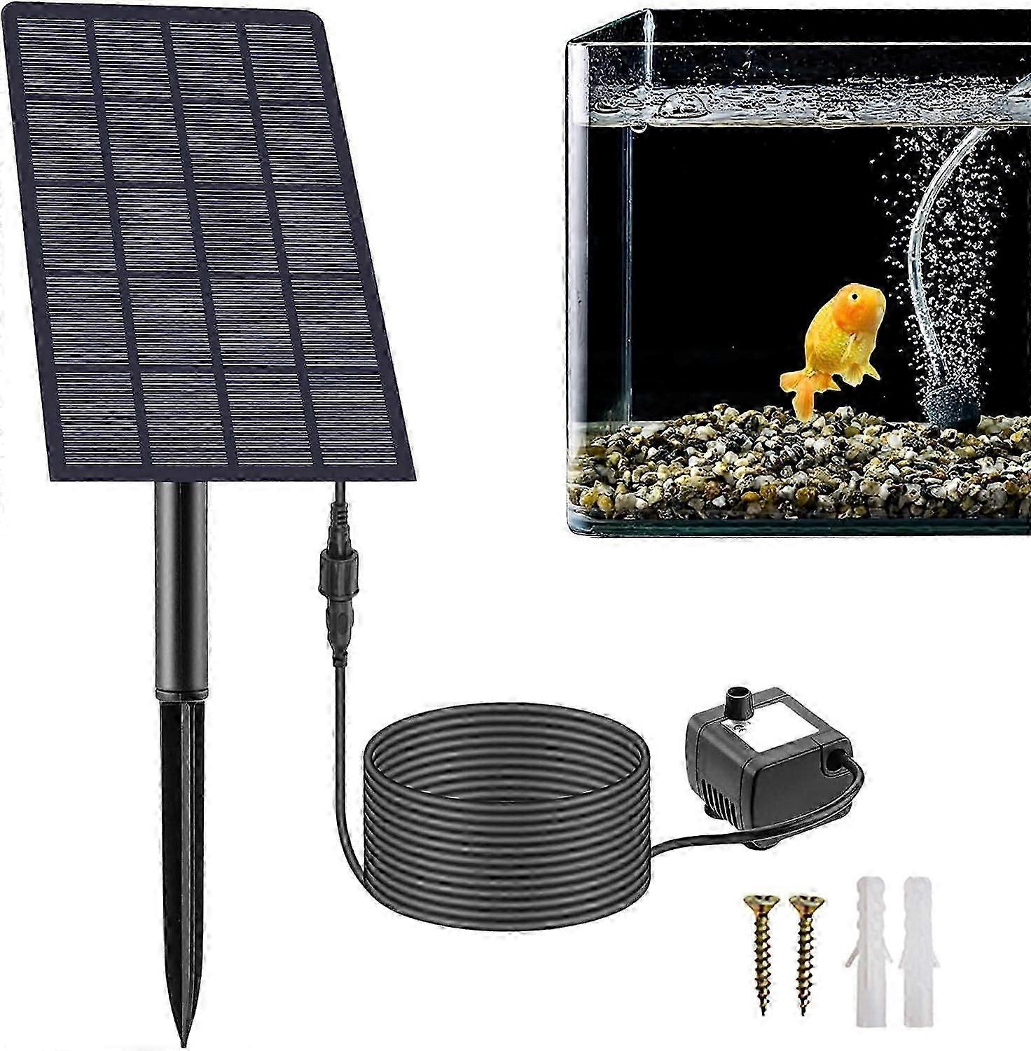 Solar Oxygen Pump Oxygenator, 2.5W Solar Oxygen Air Fountain Pump with Air Bubble Stones, Aerator with Aquarium Oxygen Pipe and Air Bubble Stone, for