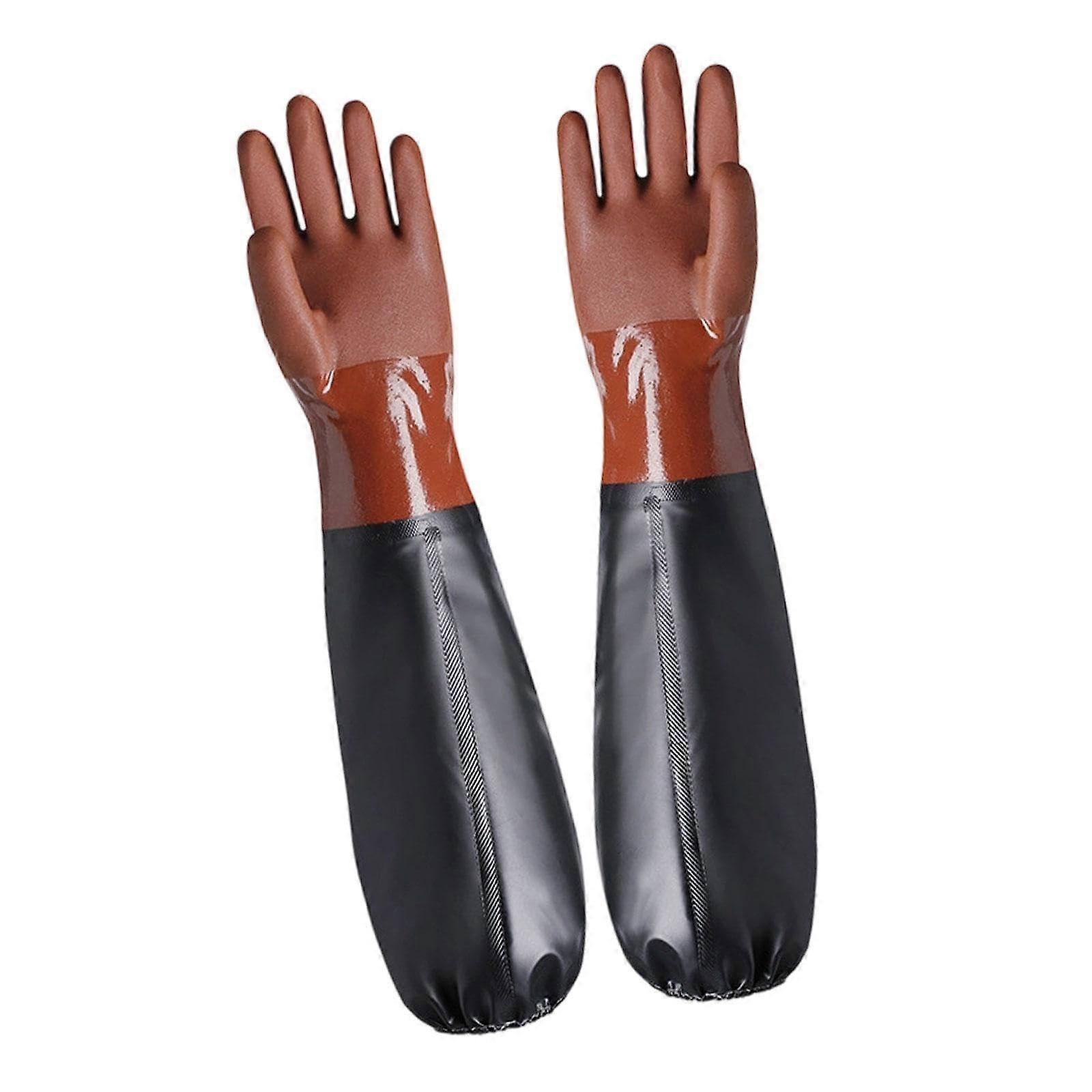 Chemical Resistant Gloves PU Long Non-Slip Pond Gloves for Acid Work, Heavy-Duty Machinery, Size Large