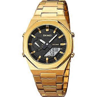 2025 Latest Model  Men’s Luxury Analog-Digital Watch Retro Octagon LED Backlight 30M Waterproof Wristwatch with Gold & Silver Stainless St
