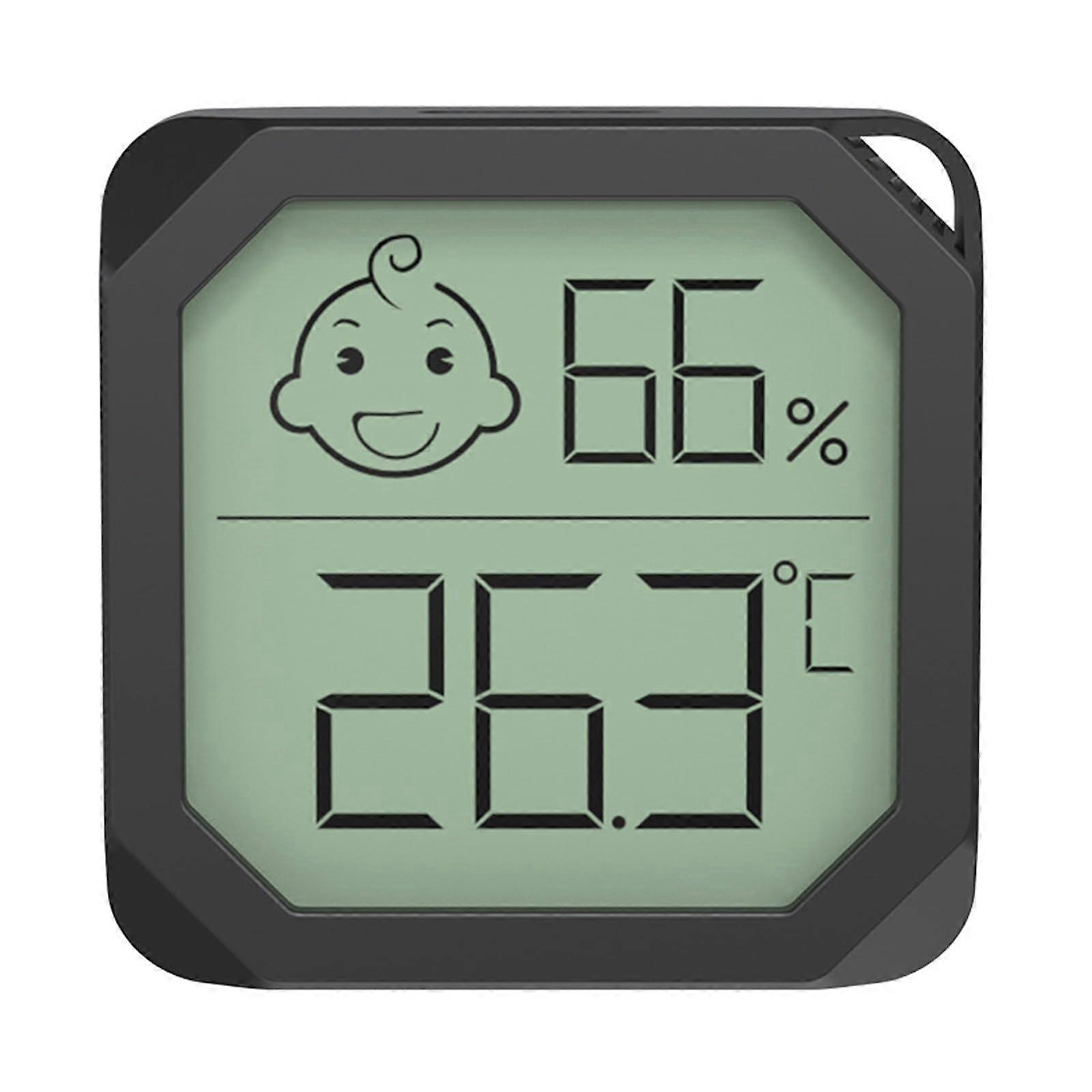 Electronic Temperature Humidity Monitor For Pet And Baby Rooms Compact Portable Clear LCD ABS Hygrometer Black