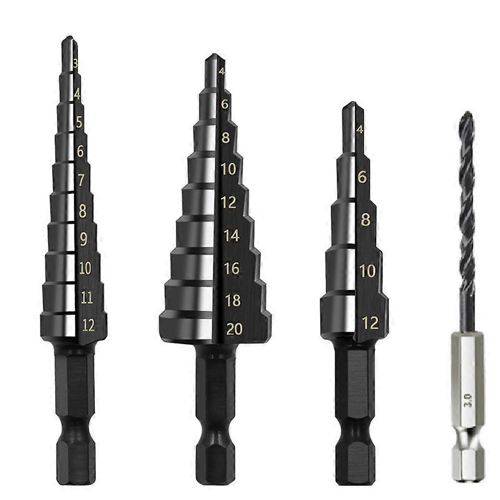 4 stuks 3-12 4-12 4-20mm HSS Rechte Groef Stap Boor Nitride Twist Boor Hout Metaal Gatensnijder