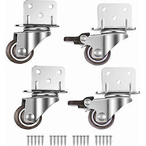 Set of 4 small swivel furniture castors, 25 mm with brake, L-shaped mounting plate, suitable for furniture, flower stands, nurseries (25 mm)-BDD