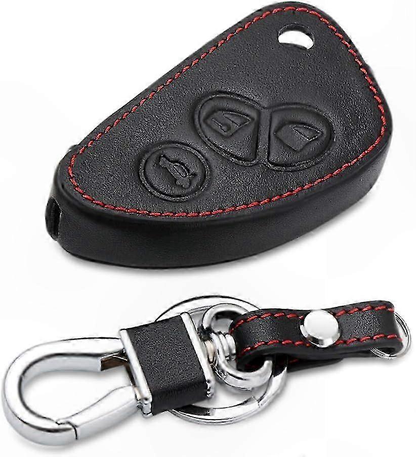 Genuine Leather Car Key Cover for 3-Button Flip Remote Keys