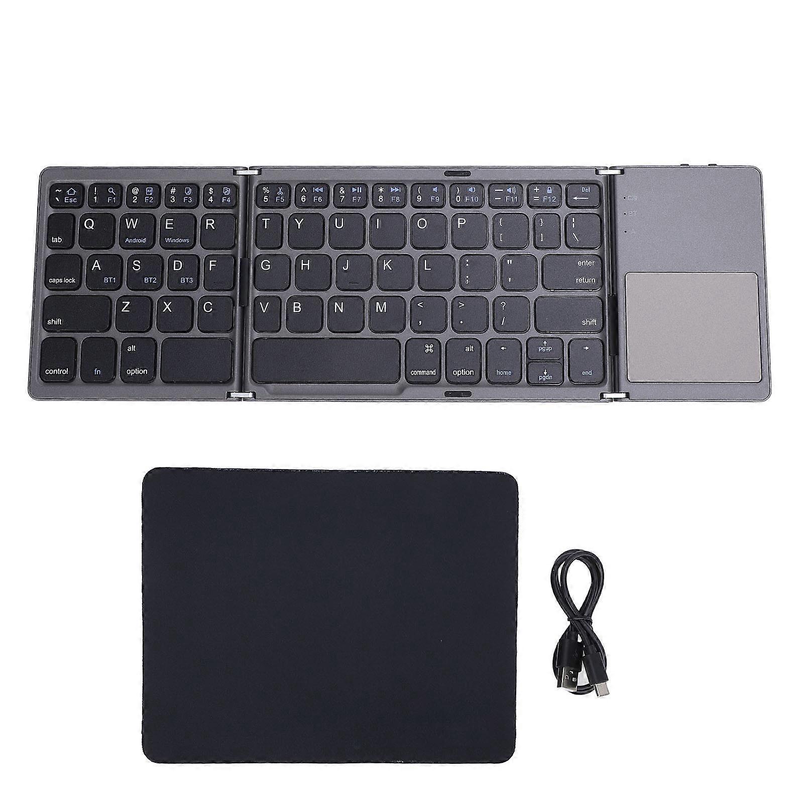 Foldable Bluetooth Keyboard with Touchpad Portable Triple Folding Rechargeable Wireless Black