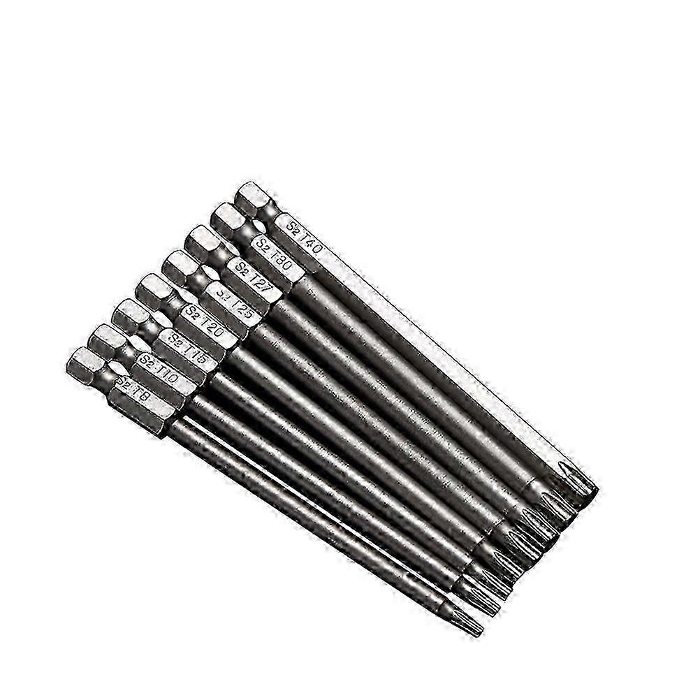 8 Pcs S2 Steel 1/4 100mm Length Drive Hex Torx Bits Set T8-T40 Hexagon Torx Security Electric Screwdriver Bits Head 2025