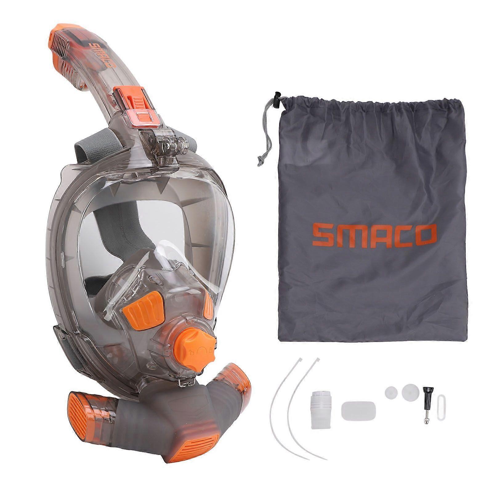Full Face Snorkel Goggle PC Silicone Anti Fog 180 Degree Panoramic View Snorkeling Goggles with Foldable Breathing Tube Camera Mount Screw Orange Gray