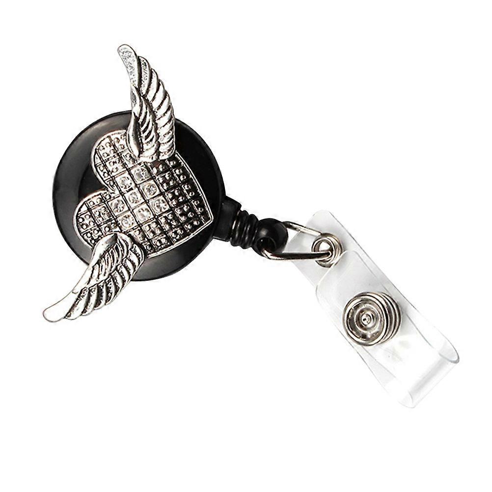 Retractable Id Badge Clip Wing Shaped Round Badge Holder Clips Multi Color Easy Pull Buckle 1Pcs