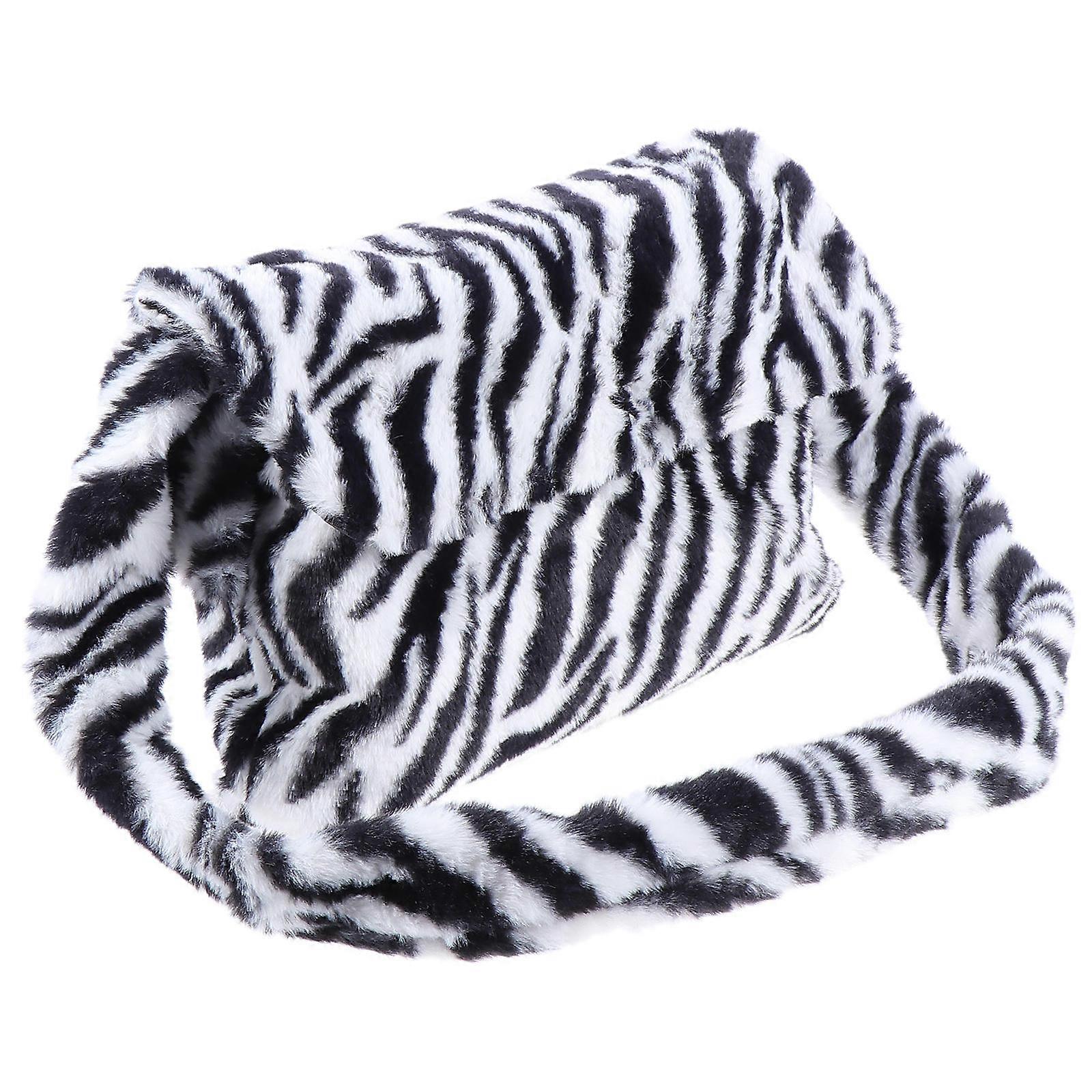 Zebra Stripe Plush Women Handbag for Storage 1Pcs Crossbody with Button