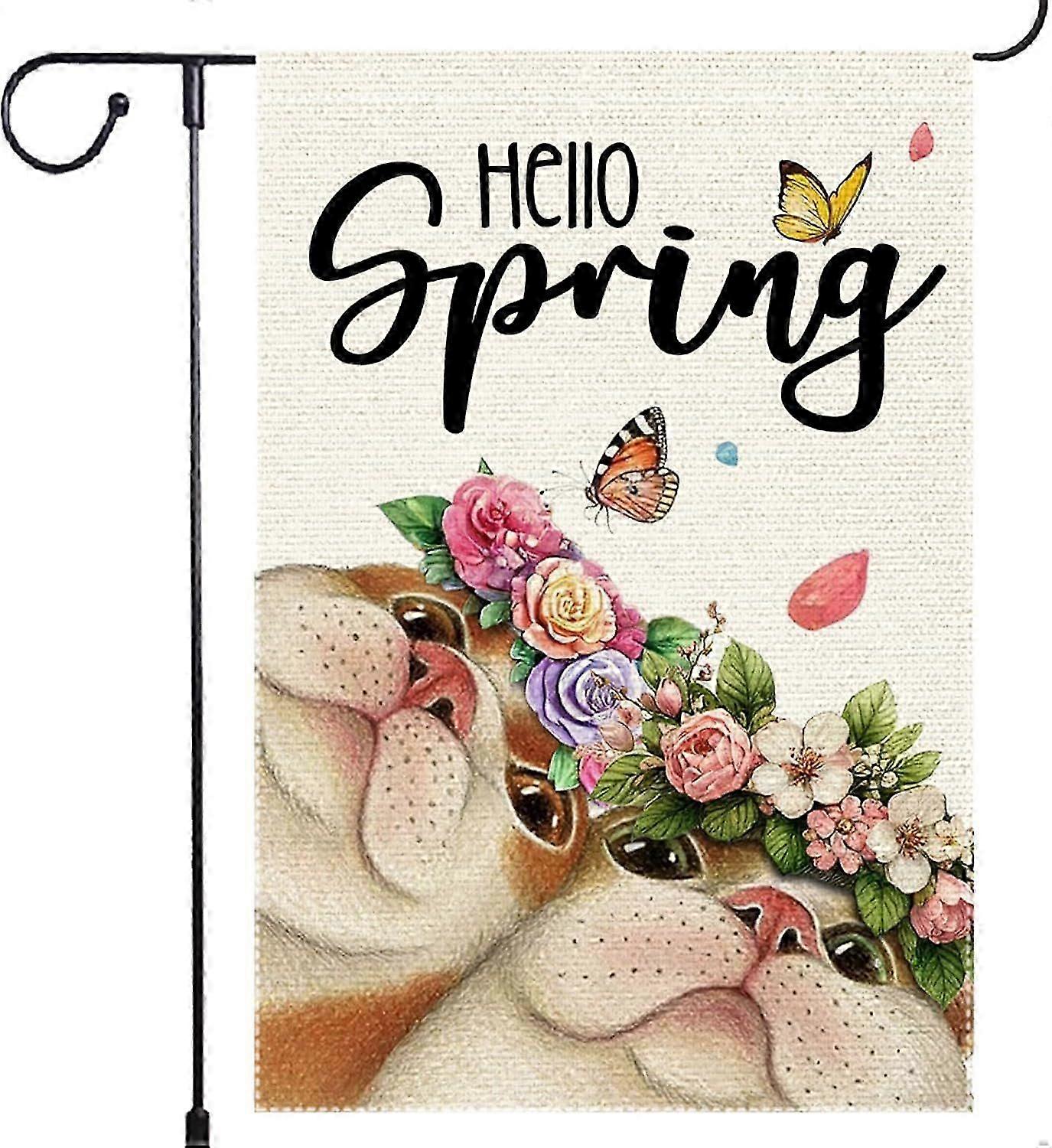 Double - Sided 12x18 Inch Burlap Garden Flag, Welcome Spring Summer Rabbit Floral Seasonal Decor