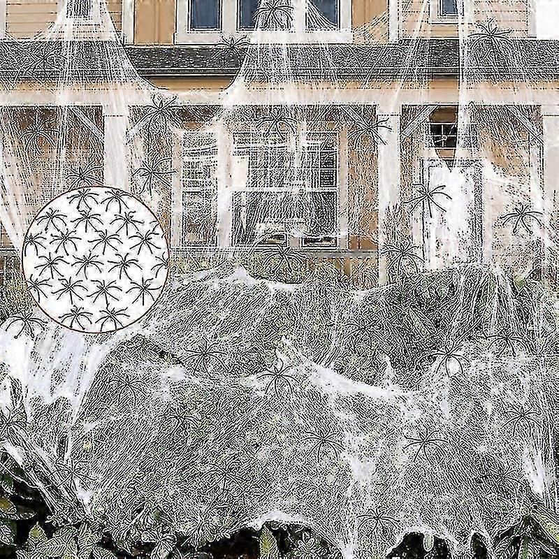 Fake Spider Web Halloween Decoration Indoor/outdoor, Elastic Spider Web With 40 Spiders For Halloween Party Props