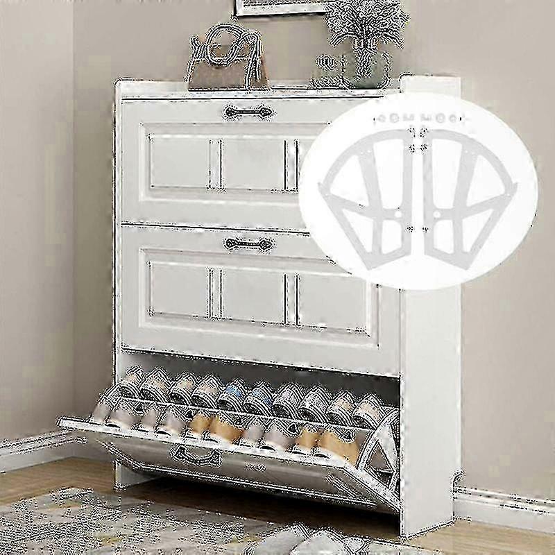 White Double Shelf Shoe Rack Cabinet with Hollow Design for Home Storage Solutions