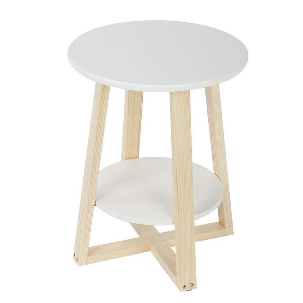 Round Side Table 2 Tiers Nightstand with Storage Modern White 40 40 50.5 cm