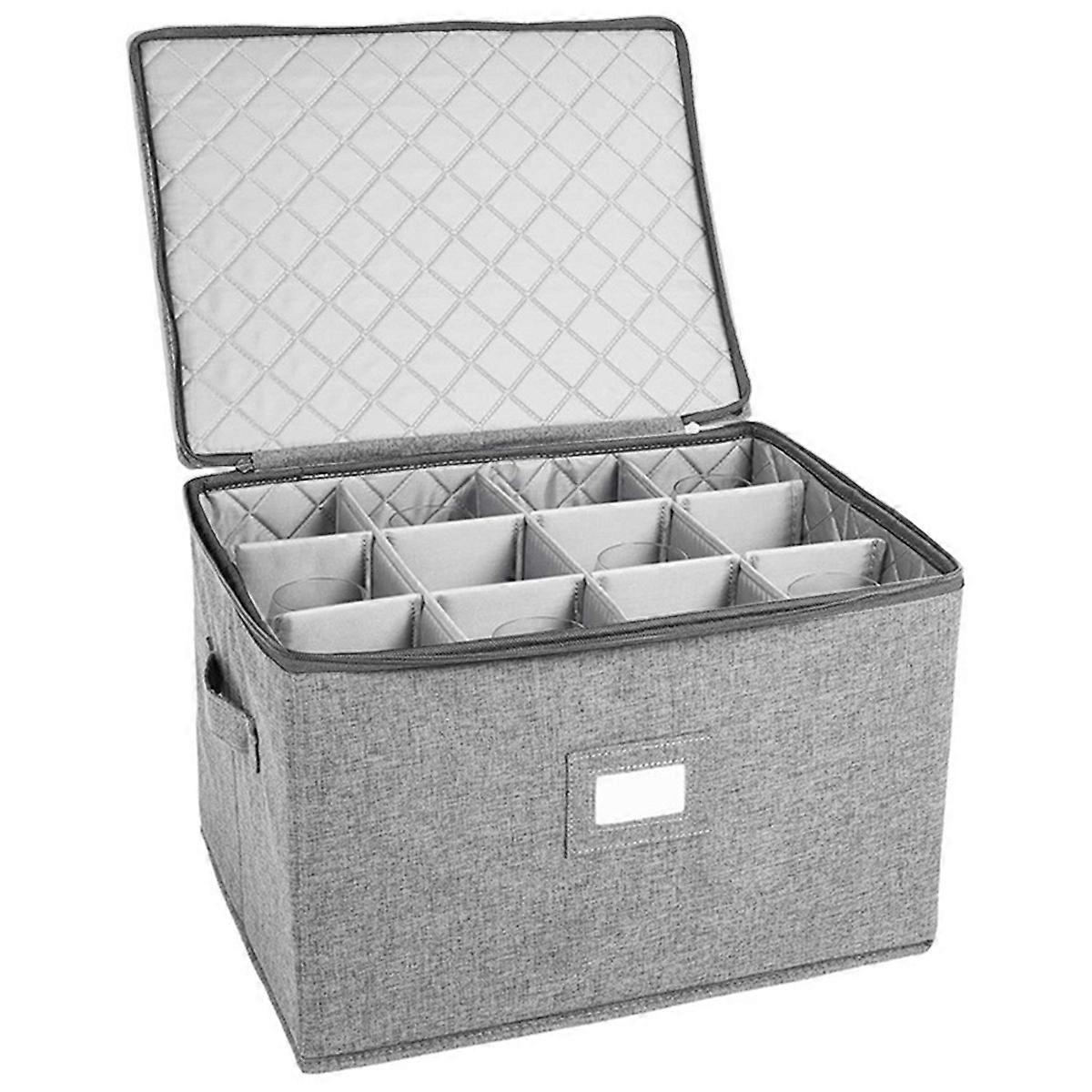 Champagne Flute Storage Box with Dividers, Champagne Glass Storage Container, Stemware Storage Case Organizer