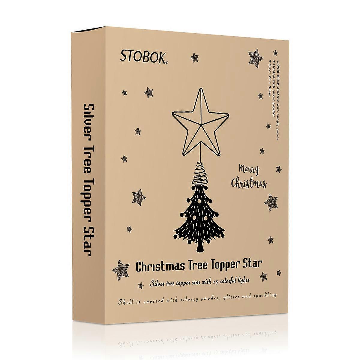 Lighted Christmas Tree Topper Star Silver for Decoration 5Pcs