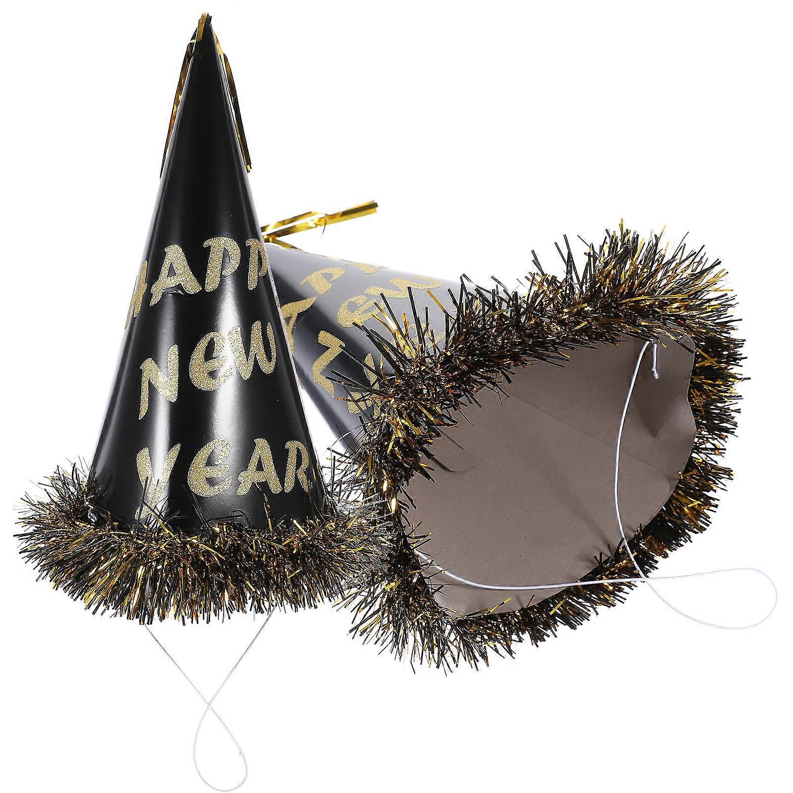 2024 New Year Paper Hats Party Caps for Party Use 6Pcs Black Gold