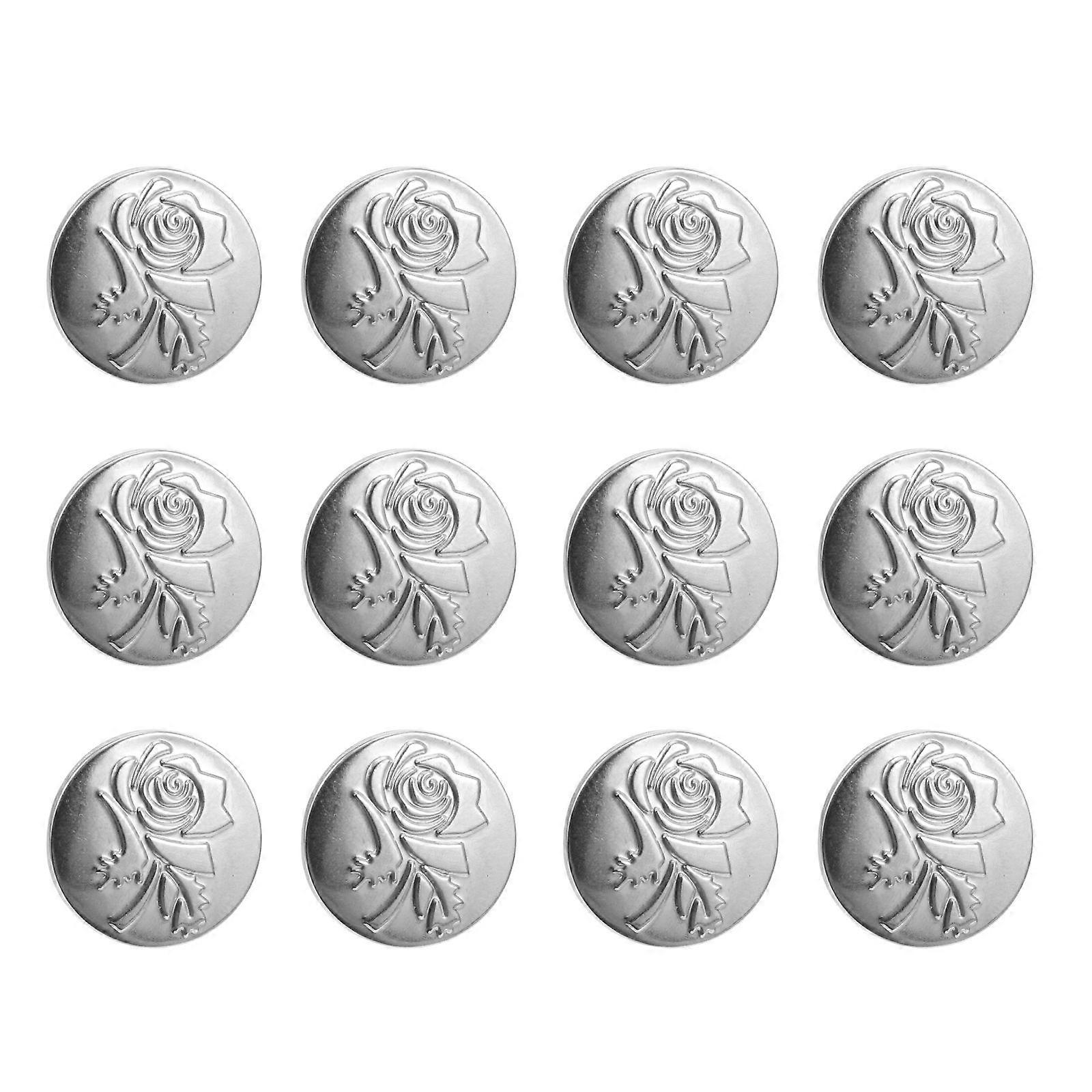 12Pcs Jean Replacement Buttons For Everyday Use And Professional Tailoring Made Of Silver Alloy Material And Round Shape Adjustable