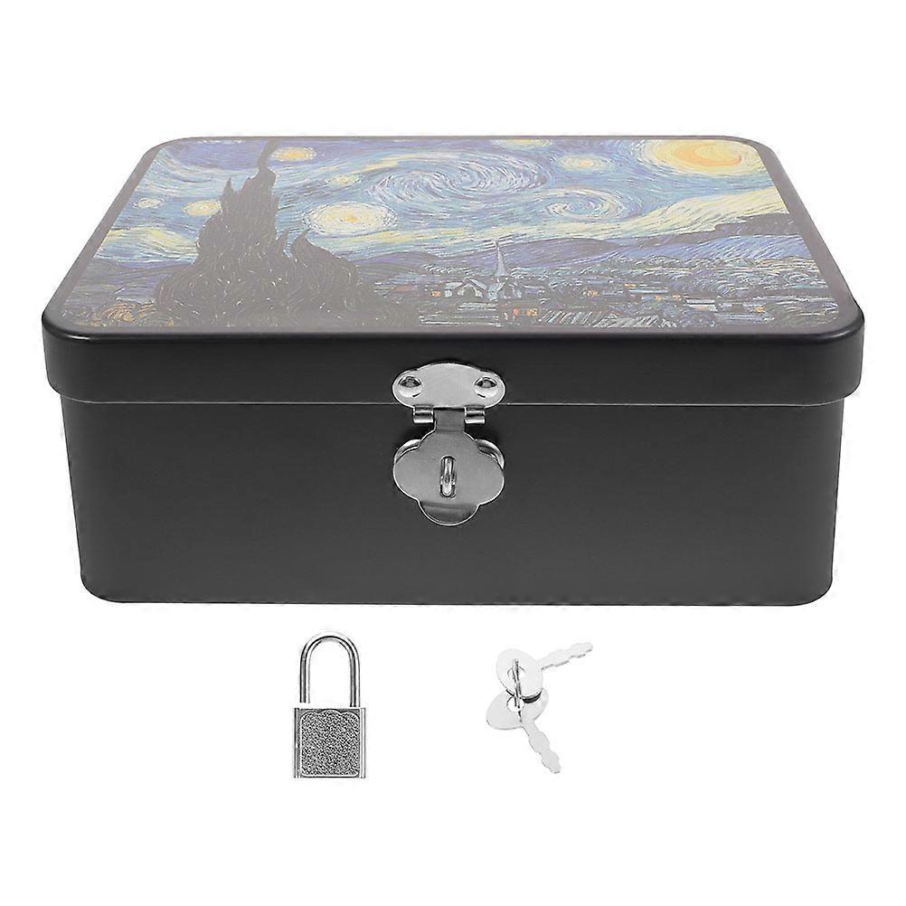 Tin Storage Box Vintage Tinplate Rectangular Home Use Multi Color Lockable 1Pcs