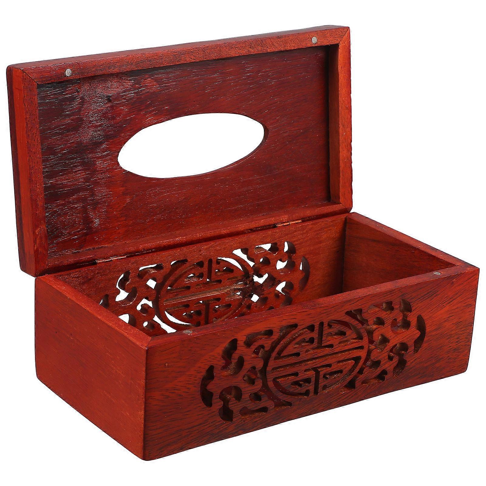 Classic Rectangular Wood Tissue Holder Designed For Hotel Home Use Brown Tissue Storage Case 5Pcs