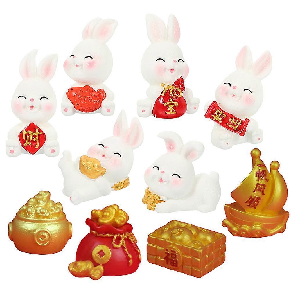 Resin Mini Bunny Decorations New Year Ornament for Decoration 3Sets