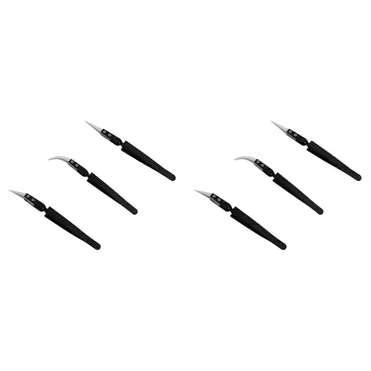 3Pcs Anti-Static Reverse Ceramic Tweezer Black