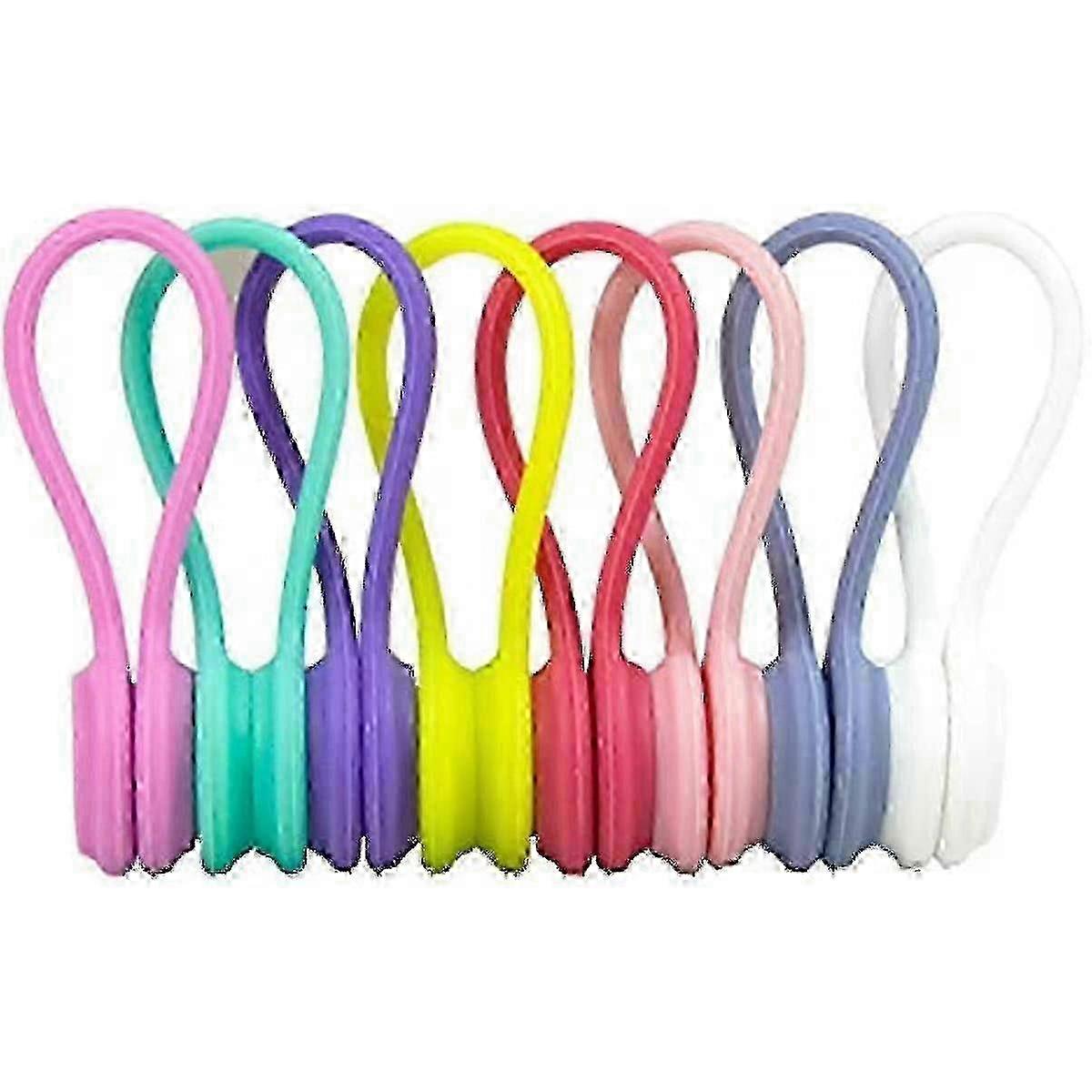 Magnetic Cable Clips Pack Of 8 Reusable Fastening Cable Ties Adjustable Straps Wire Cord Management Rubber Twist Ties
