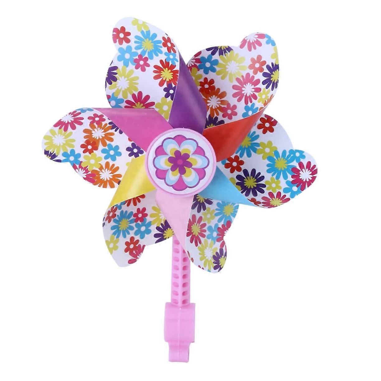 Bike Handlebar Pinwheel with Spinning Flower, Easy Snap-on Attachment, Cute Unique Pink Flower Pattern, Fits Most Bikes, Kid's Bicycle Accessories, Id
