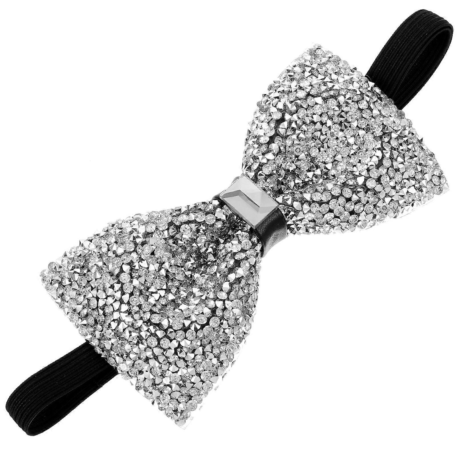 Rhinestone Bow Tie for Bridegroom Silver 4Pcs Wedding Party Use