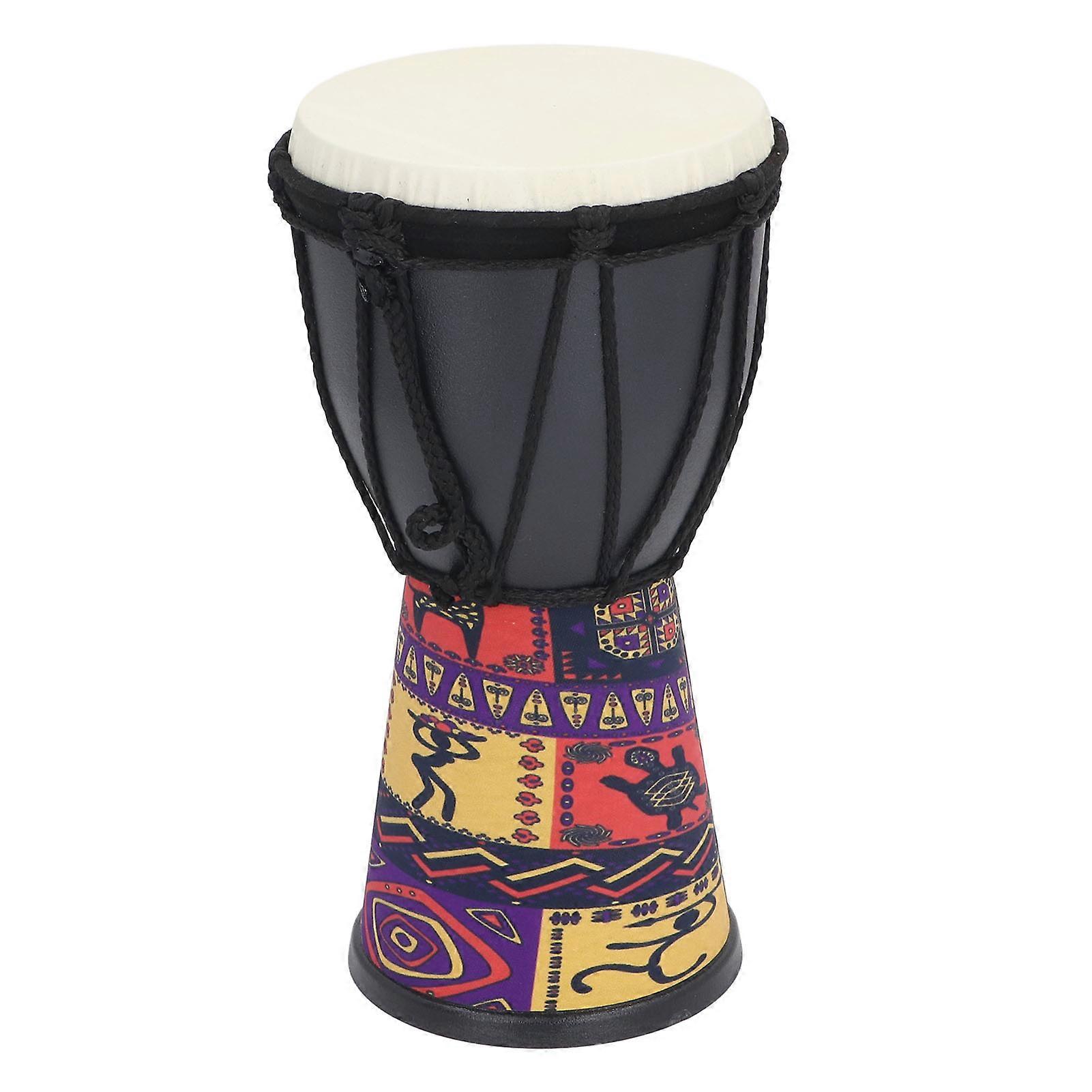 Tambor de mão africano preto de 4 polegadas com design pintado e pele de carneiro