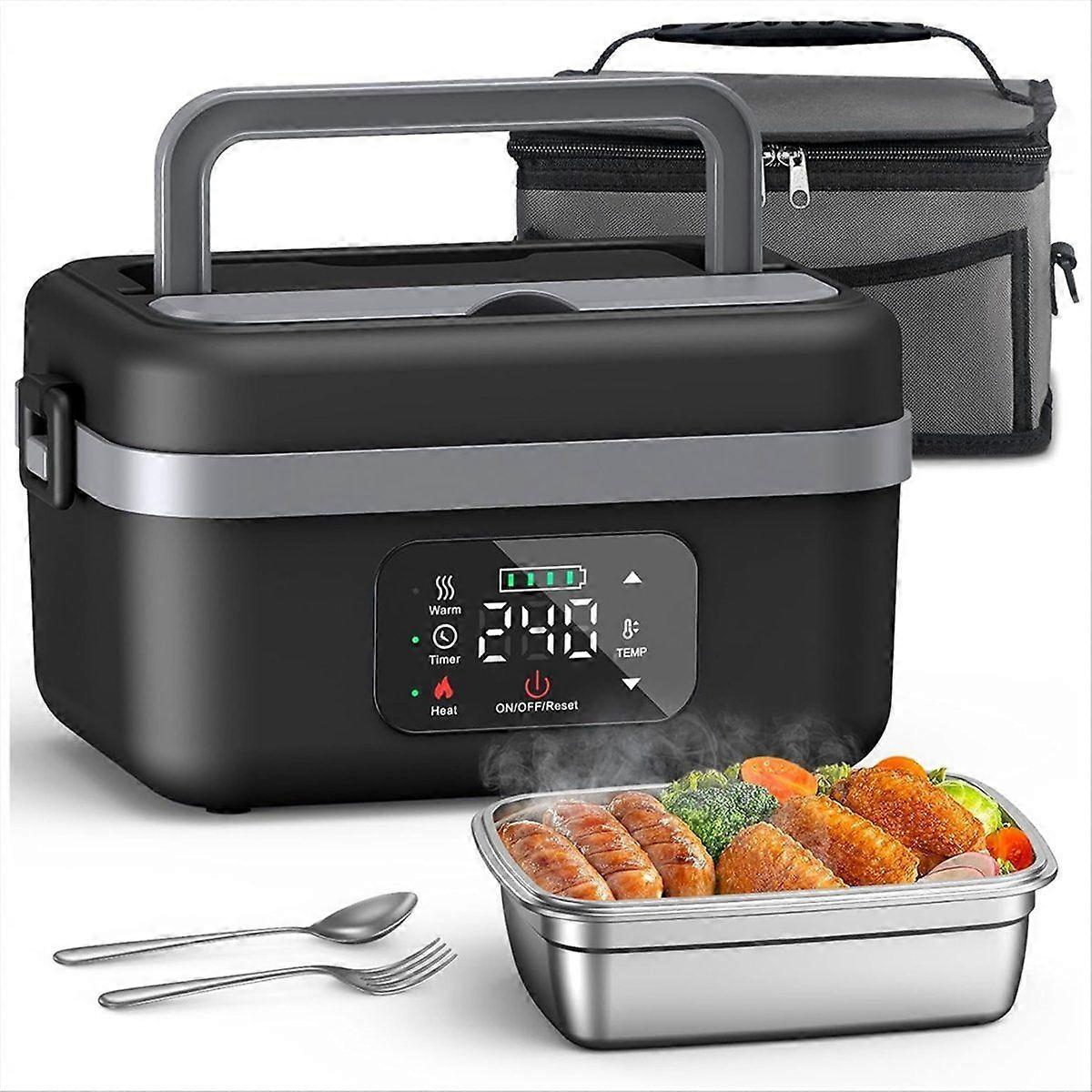 Electric Heated Lunch Box Rechargeable Self Heating Food Warmer with 1L Container Fork Spoon for Ou