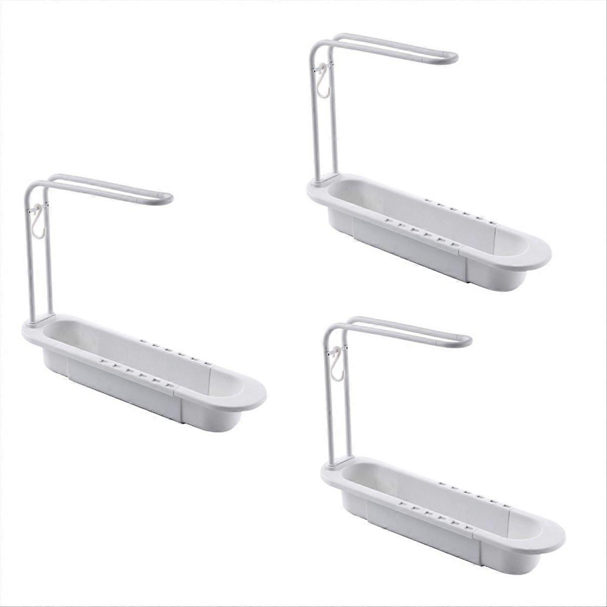 Telescopic Rack, Drain Rack, Kitchen Storage Basket Accessories White