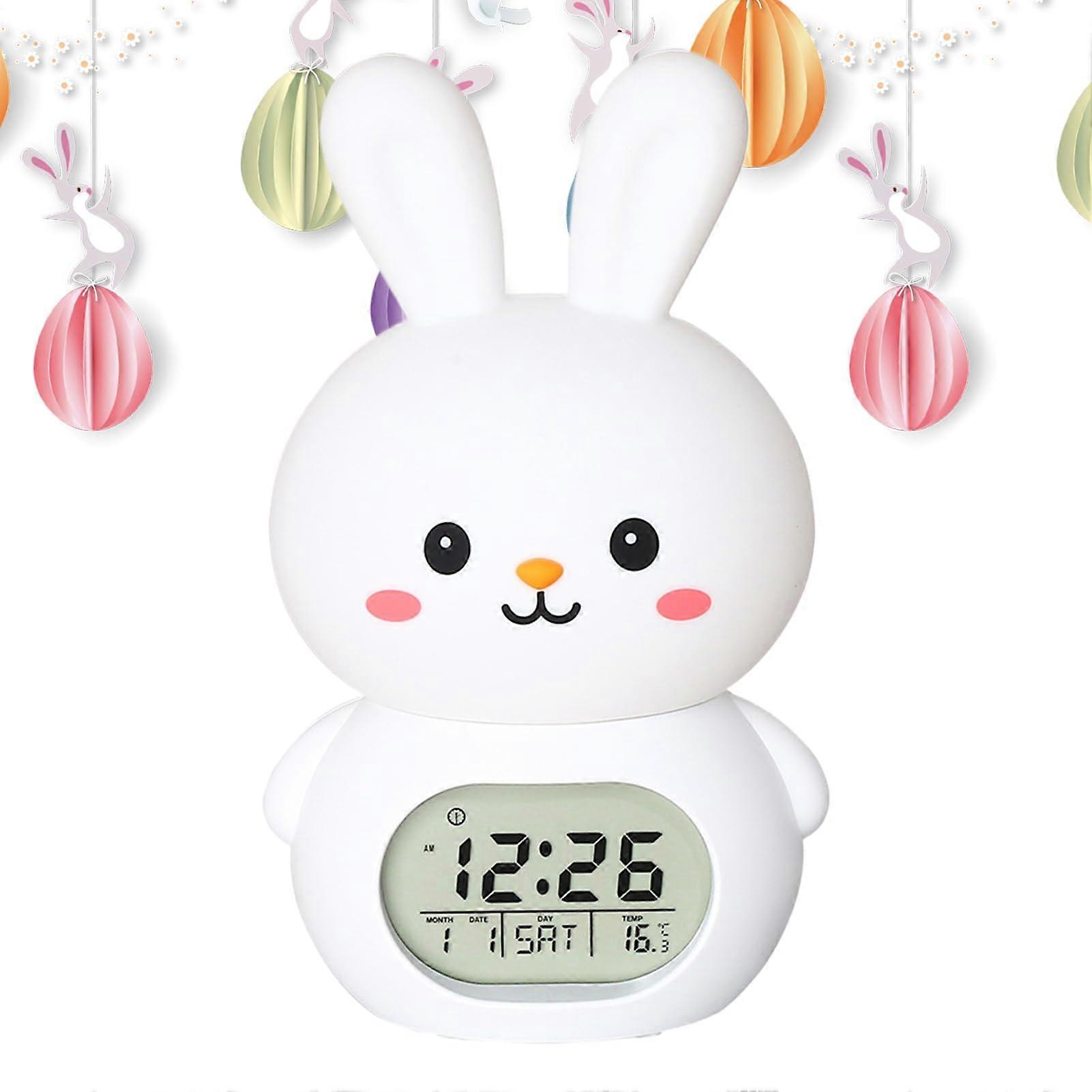LED Bunny Lamp Rechargeable White Easter Bunny Night Light, Clock Lamp, Tap Control, Snooze Clock, Nursery Decor