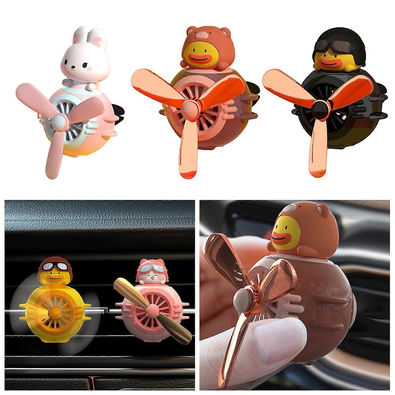 Cartoon Duck and Rabbit Pilot Air Freshener with Rotating Propeller and Clip-On Design - Perfect Mini Aromatherapy Diffuser for Car Air Vent Mounting